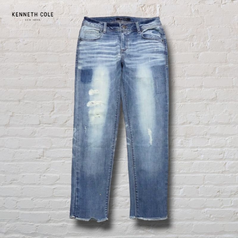 Celana Panjang Longpants Kenneth Cole Blue Washed Fading Slim Fit Ripped Original Second Preloved #C