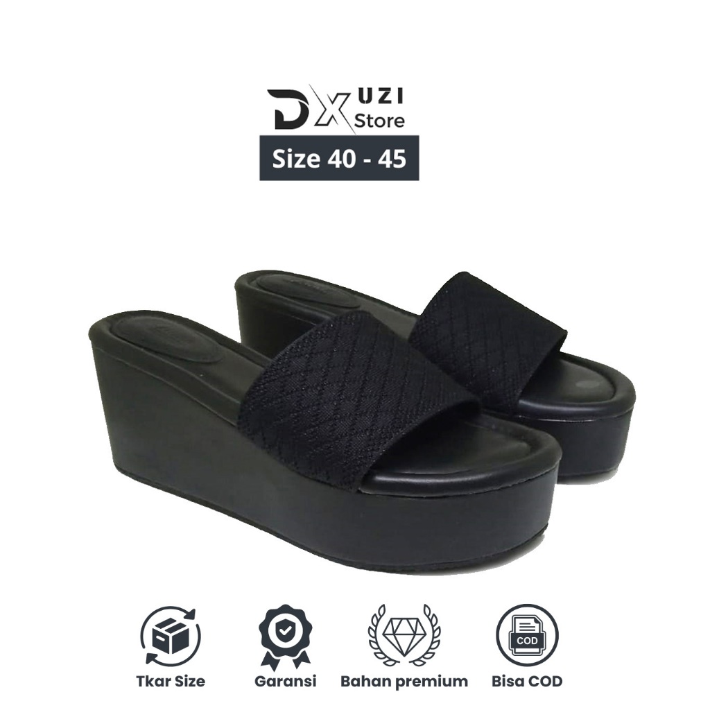 Ghinanita - Sandal Wanita Selop Empuk Nyaman Big Size Wedges Casual Pesta Ukuran Jumbo Branded