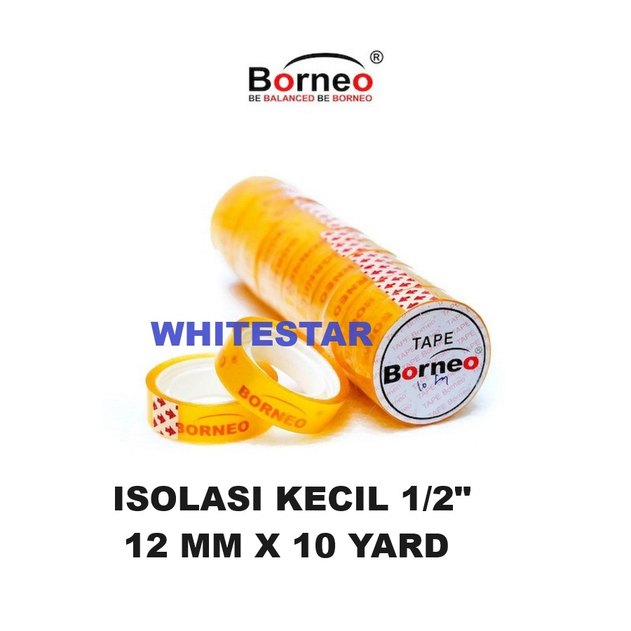 

isolasi / selotip tape kecil borneo 1/2" - 12 mm x 10 yard solatip