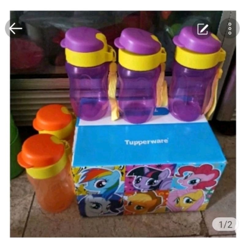 Botol minum anak eco fashion tupperware 350 ml tutup fliptop ada tali