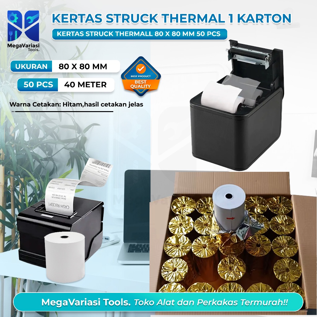 

Kertas Struk Kasir Paper Roll Termal 1 karton 50 roll uk 80x80mm