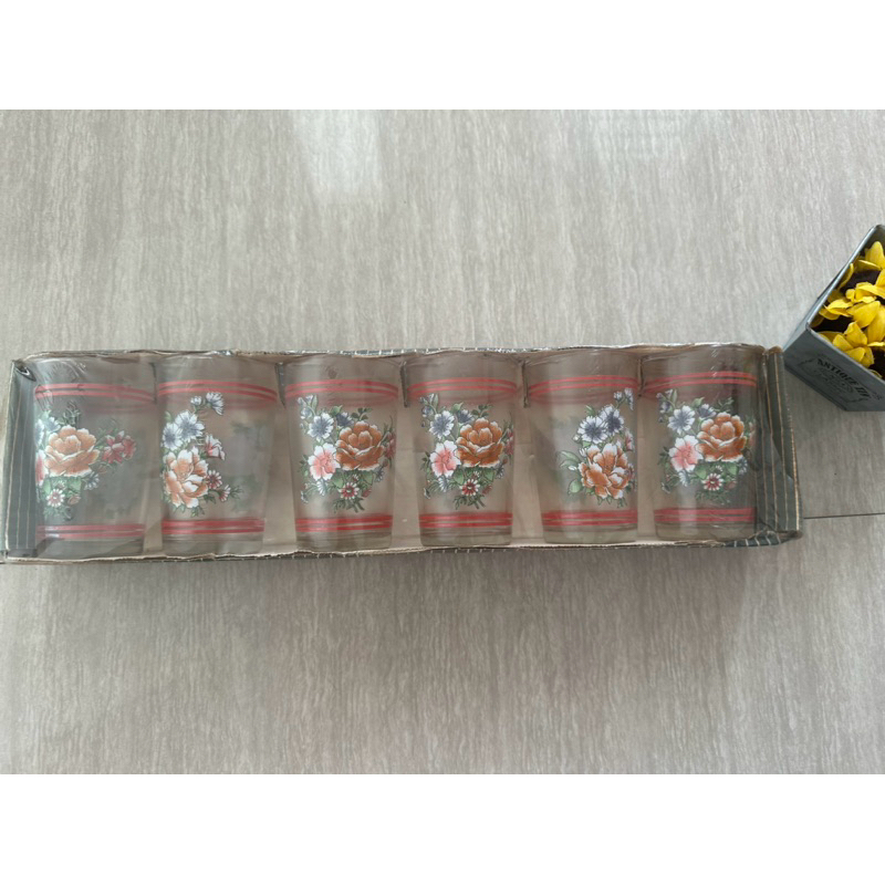 (NEW) GELAS KACA KADO SET 6 pcs Motif Bunga Vintage