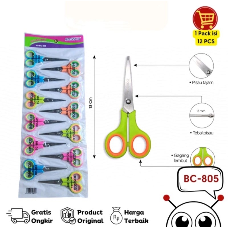 

Gunting 5inch warna warni Merk bossco Harga Per Lusin 12pcs