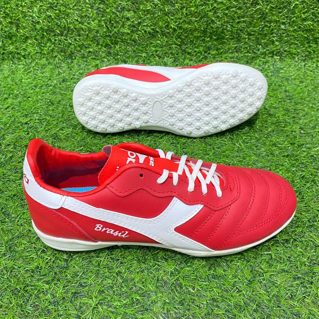 Sepatu Diadora Sepatu Futsal Kulit Sepatu Futsal Pria Indoor Outsole Turf/Gerigi Merah Strip Putih