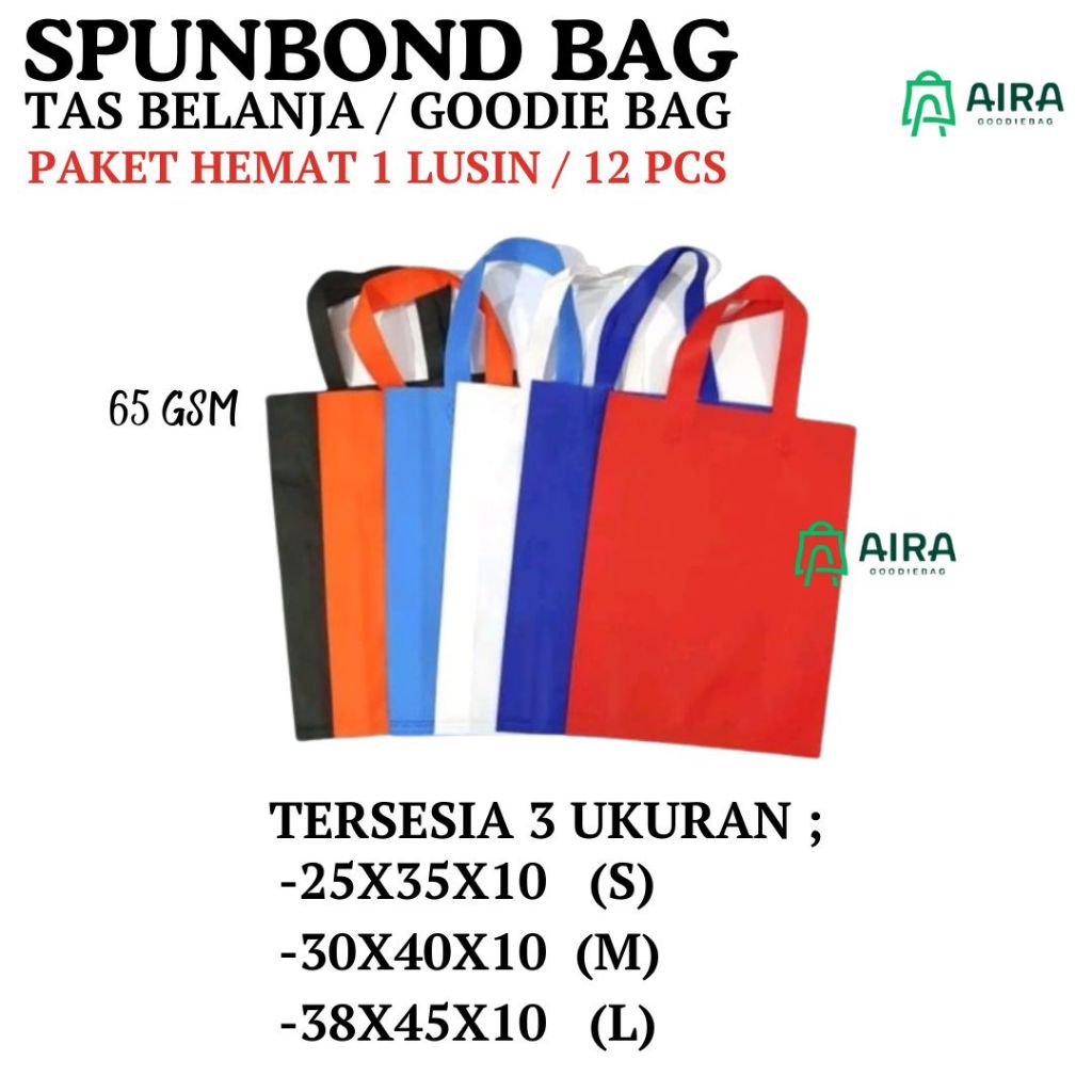 

PAKET HEMAT 1 LUSIN Spunbond Goodie Bag Tas Belanja Model Tali Lipat Samping
