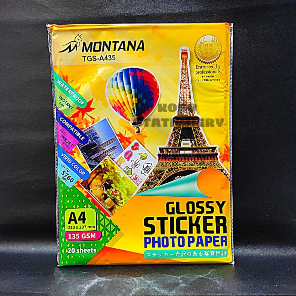 

KERTAS STICKER / MONTANA STICKER GLOSSY A4 135 gsm