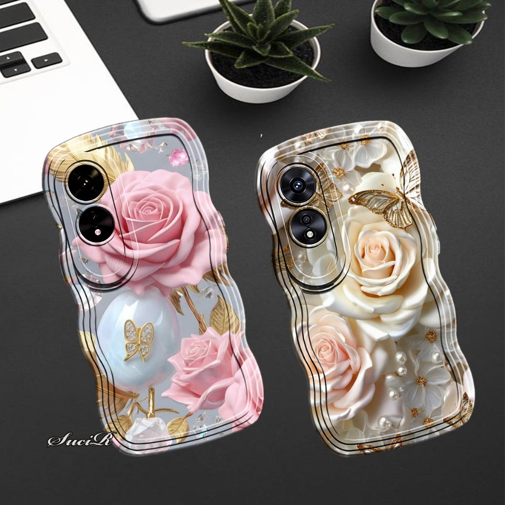 PS - K827 case untuk type OPPO A60 softcase gelombang motif custom bunga