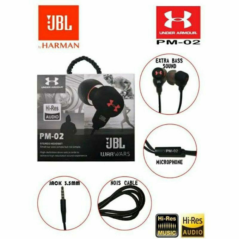 Handsfree Earphone Headset Hi-Res Audio JBL PM02 / PM-02 Stereo Headset Extra Bass