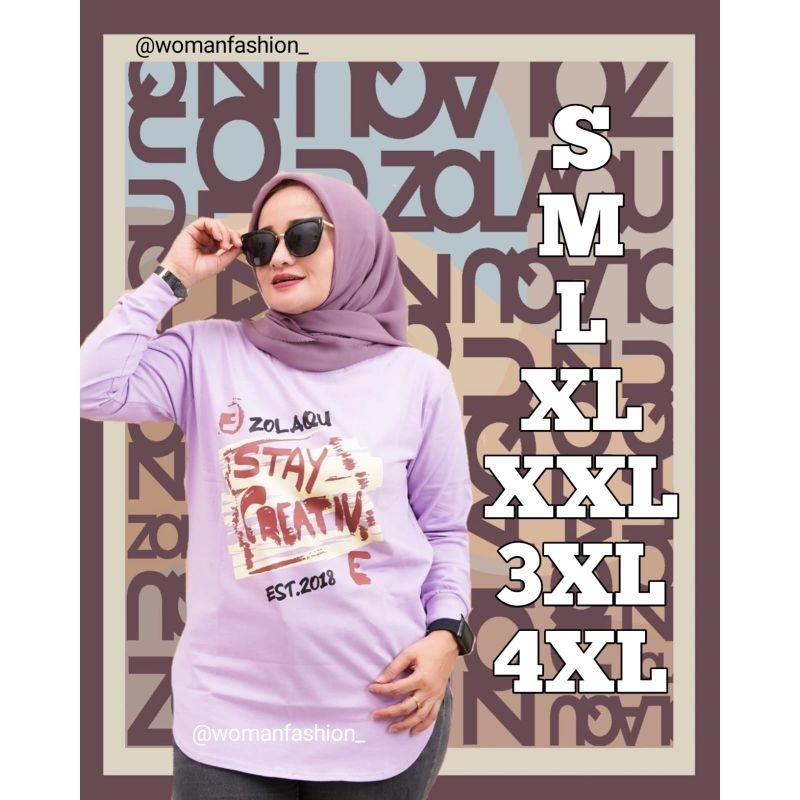 Kaos Wanita Zolaqu Original Semitunik Ungu Purple 01 Lengan Panjang Bahan Katun Premium Nyaman Styli