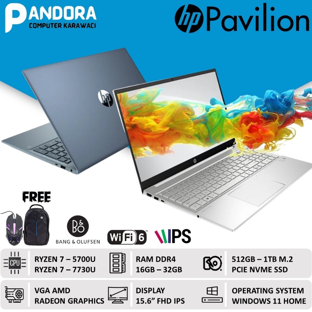 HP Pavilion 15 Ryzen 7 7730 RAM 32GB SSD 1TB Radeon Win11 15.6 Inch FHD IPs