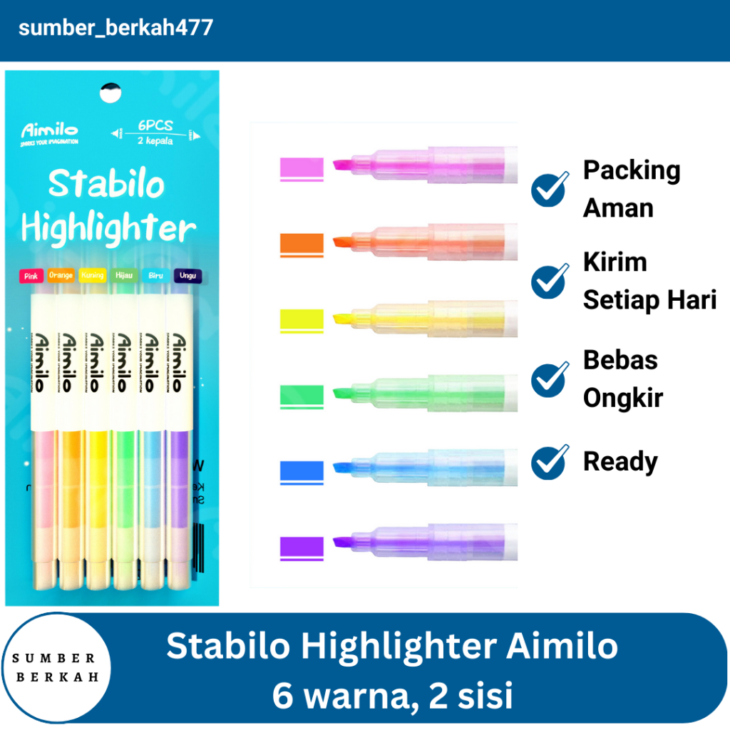 

Stabilo Highlighter Aimilo 1 Pack Isi 6 Pcs 2 Sisi