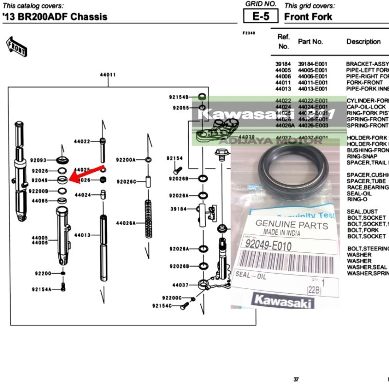 SEAL SHOCK DALEM SEAL OIL FORK PULSAR NS 200 ORIGINAL KAWASAKI 92049-E010