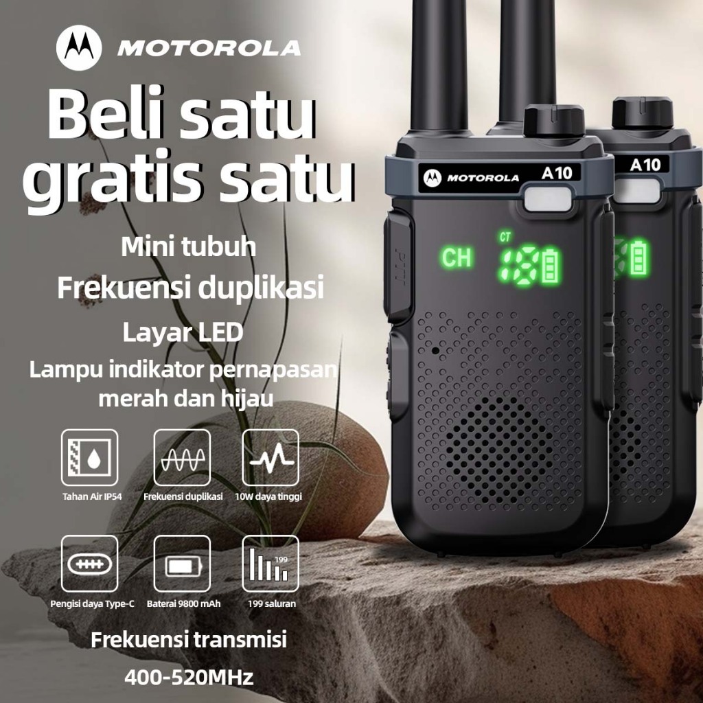 HT A10 Motorola Walkie Talkie Two Way Radio Wailkie Talkie Long Range 10W Panggilan Frekuensi Tinggi