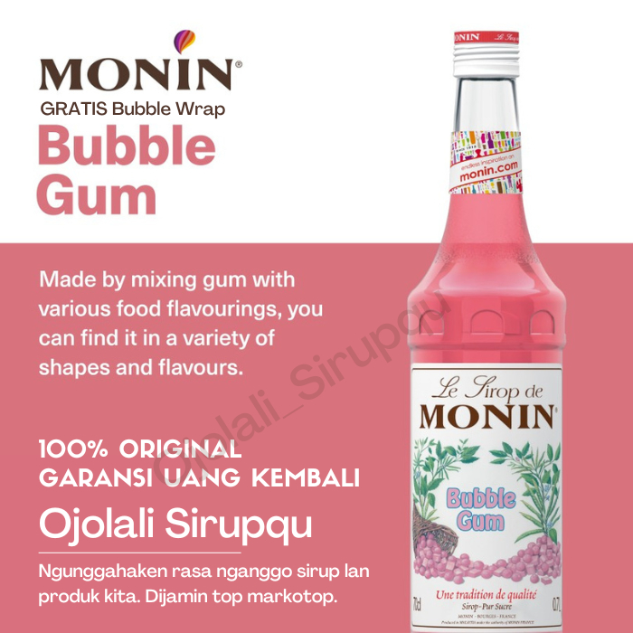 

MONIN Bubble Gum Syrup 70 CL 700 mL / Sirup / Cafe / Kedai / Kopi