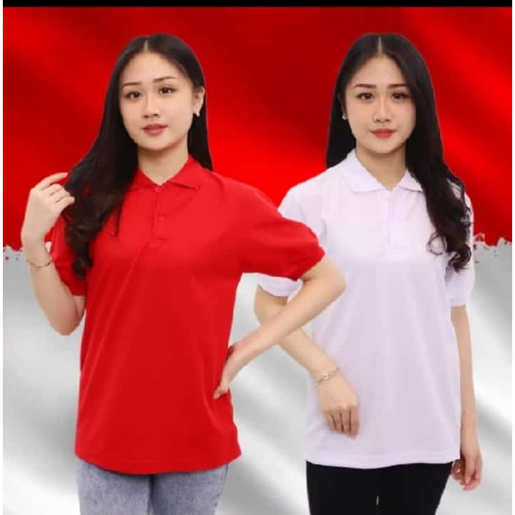 Kaos Kerah Polos Lengan Pendek UNISEX - Kaos Kerah Merah Putih Polos - Kaos Kerah Polos - Kerah Pend