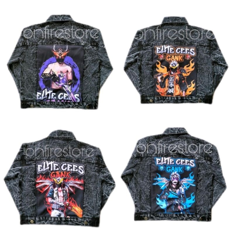 Jaket Jeans Denim Anak Laki Laki Perempuan FF Free Fire Elite Cees Gank Skin SG OPM Blueflame Dragon