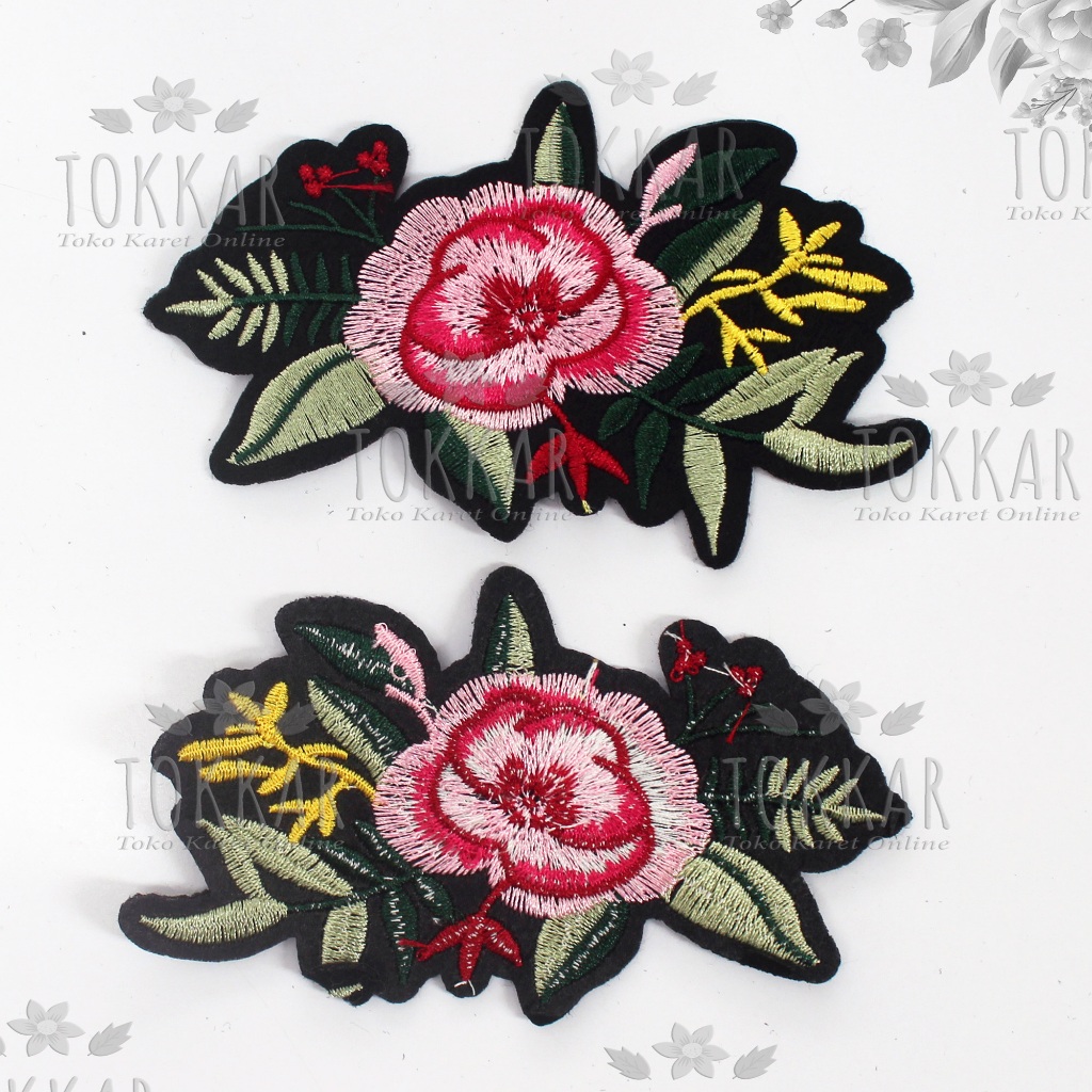 (Per Pcs) AP695 Patch Bunga Mawar Cantik / Emblem Baju / Aplikasi Bordir / Bordiran Tempel Bunga Maw