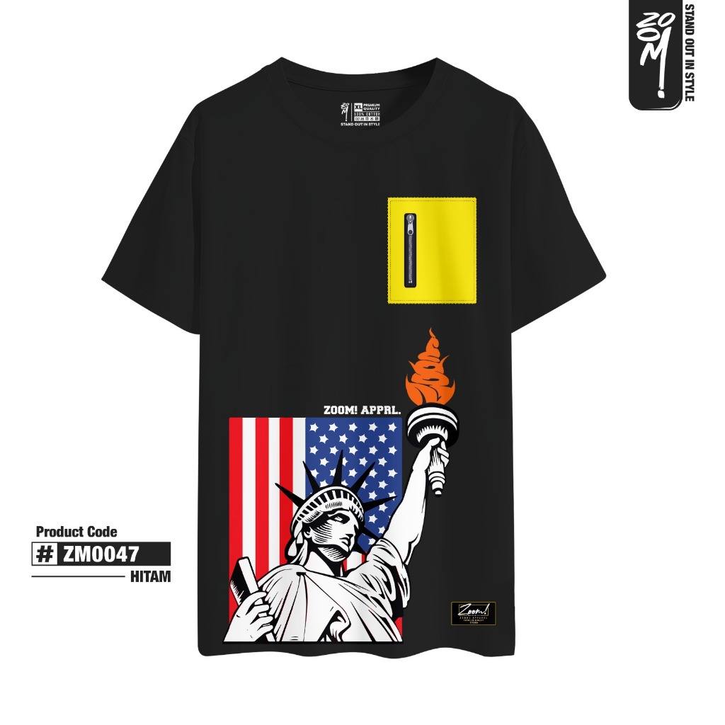 Zoomi Kaos ZM0047 Patung Liberty Baju Kantong Sleting Kuning 24s