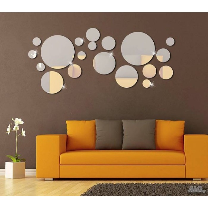 Stiker Dekorasi Dinding Bulat Set 30Pcs Cermin Bulat Wallpaper Dinding