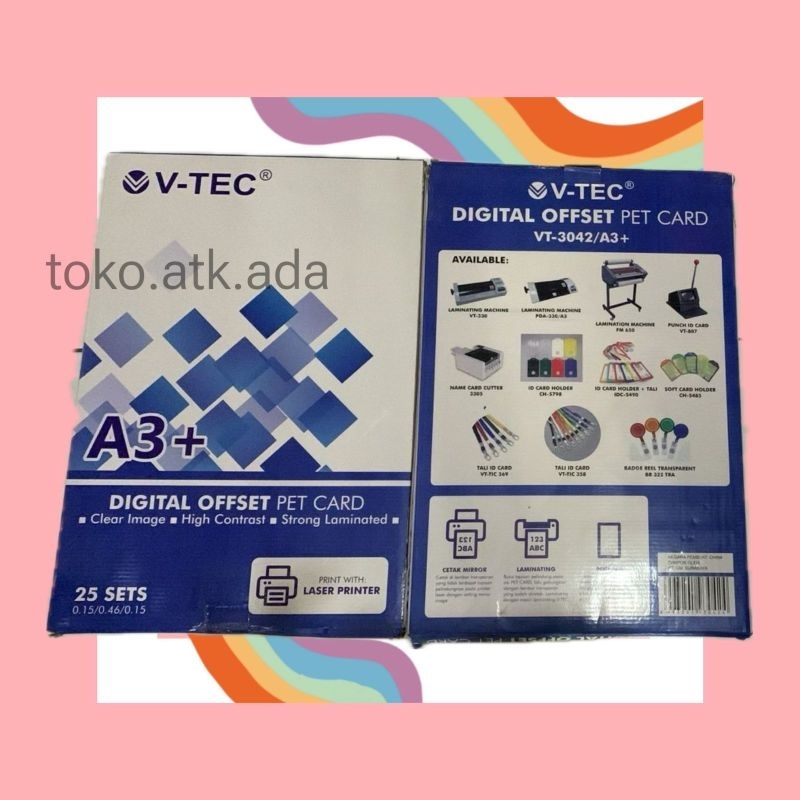 

PVC VTEC UKURAN A3 25 SET UNTUK LASER / BAHAN ID CARD LASER 0.76 MICRON