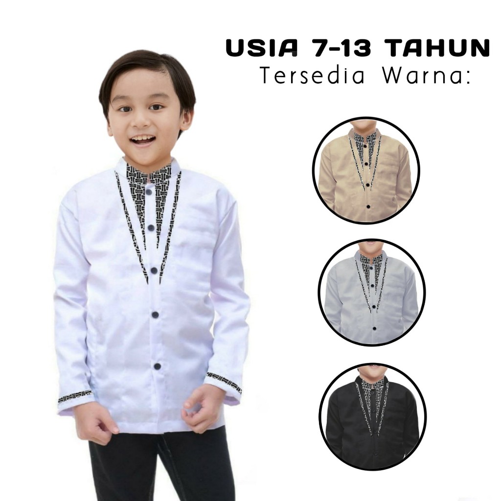 Baju Koko Anak Lengan Panjang Laki Laki Putih Hitam Krem Abu