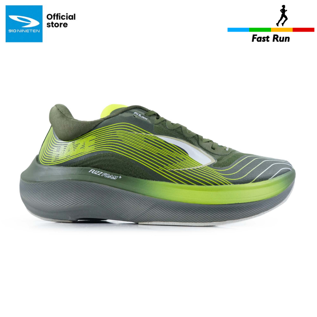910 Nineten Haze Tempo Sepatu Lari - Olive/Kuning/Tembaga