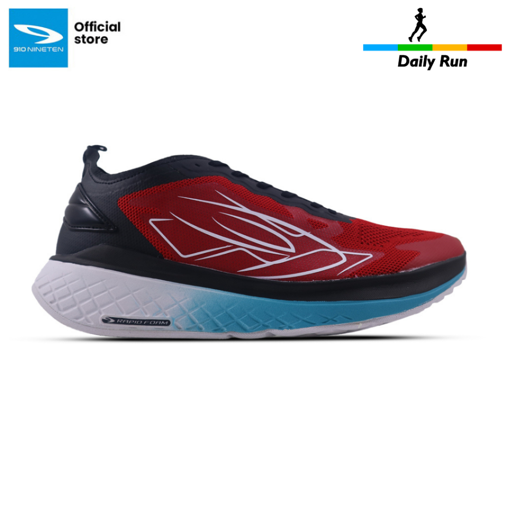 910 Nineten Geist Ekiden Glide Sepatu Lari - Hitam/Merah/Biru-muda