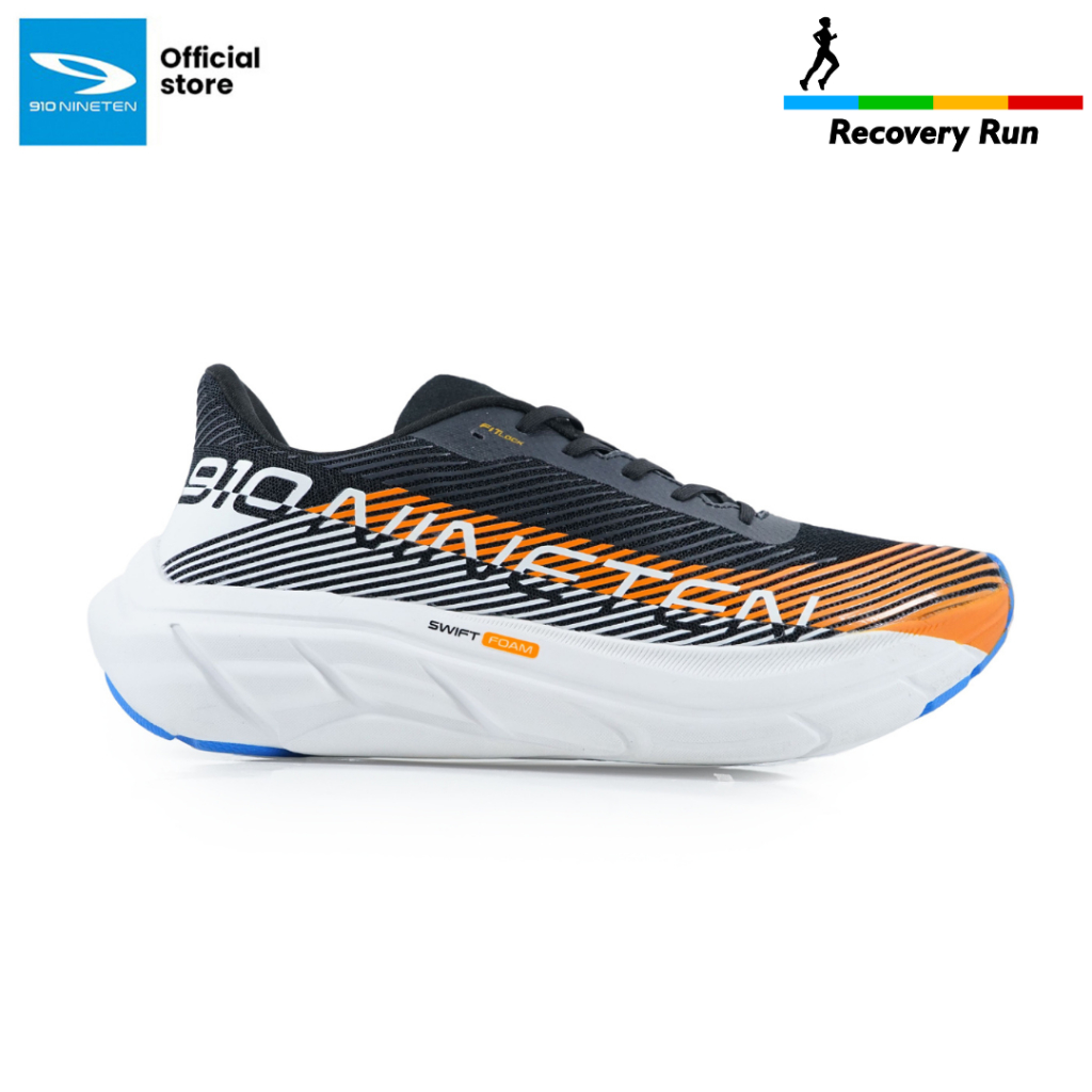 910 Nineten Reishika Bolster Sepatu Lari - Hitam/Jingga/Putih