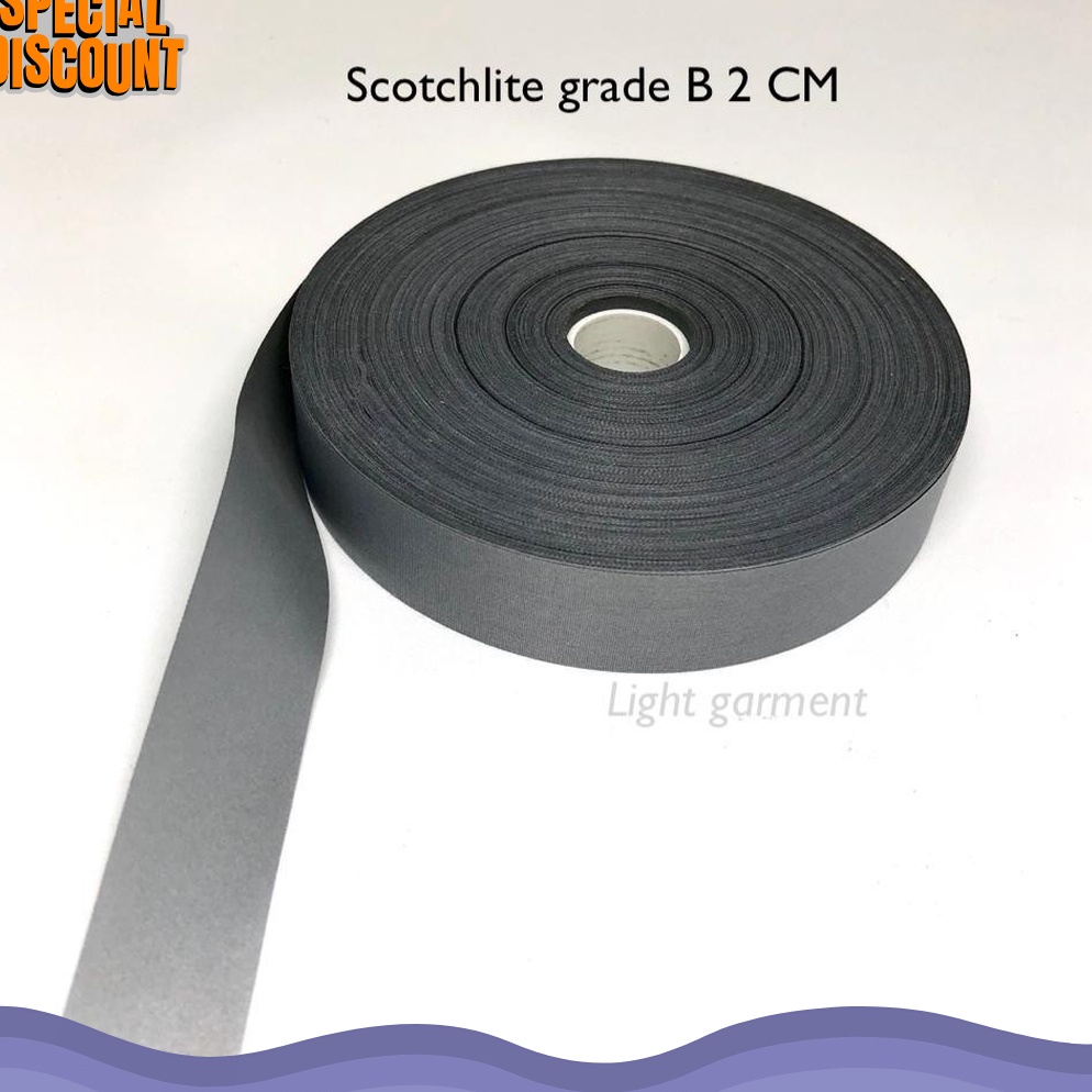 

READY GAN Pita Scotchlite Skotlet scotlight Kain Parasut Pemantul Cahaya jahit grade B 2 cm per roll baju safety wearpack