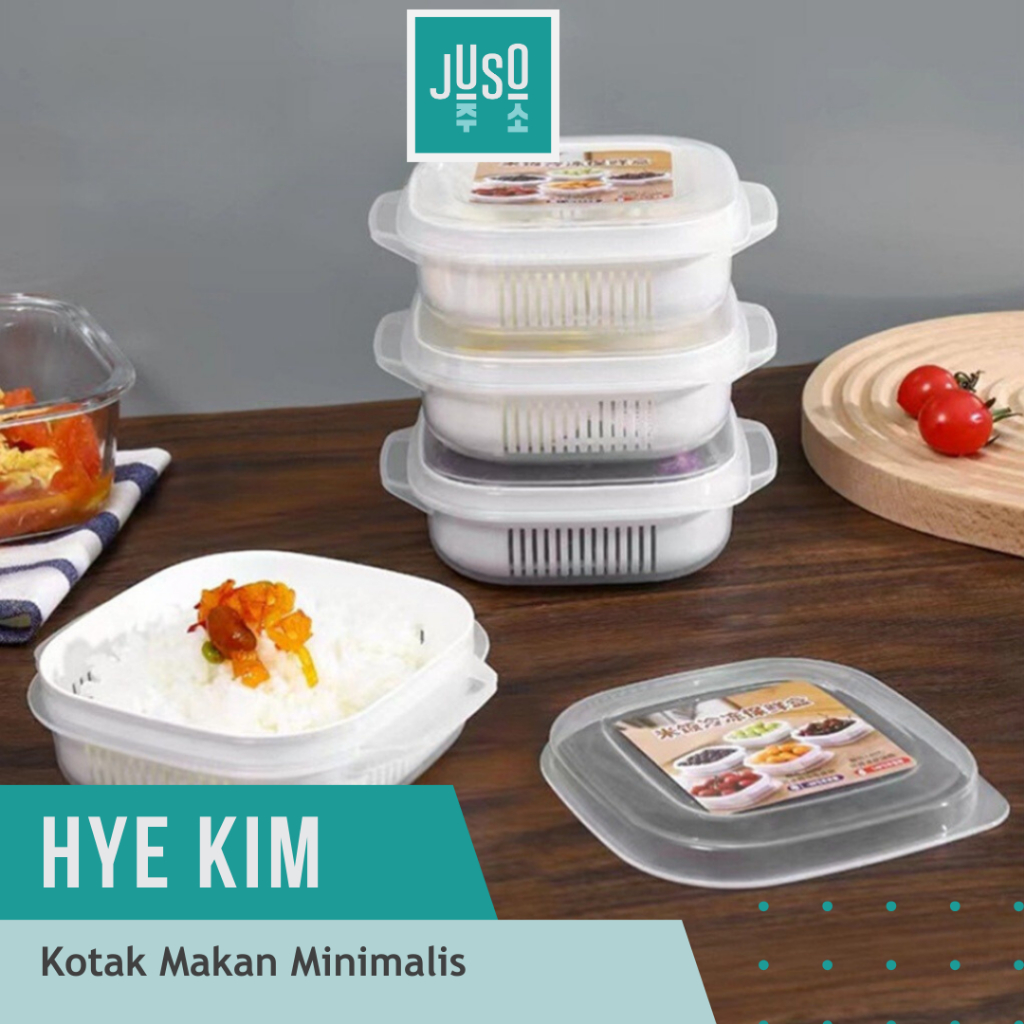 【JUSO】HYE KIM Kotak Makanan Nasi Minimalis Container Kulkas Serbaguna Peniris Fruit Aesthetic