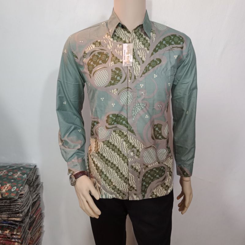Kabandha Kemeja Batik Pria Lengan Panjang M L XL XXL Hijau Green Sage