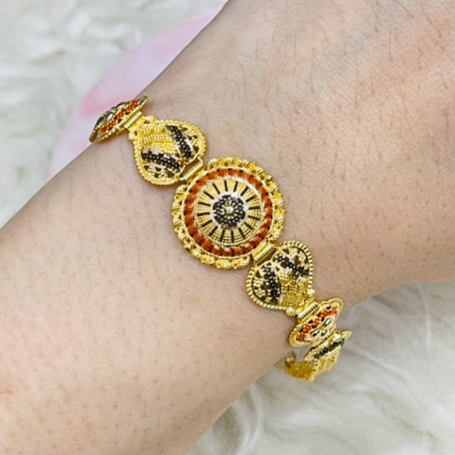 gelang kerawang motif dubai bulat simple elegant emas asli kadar 700