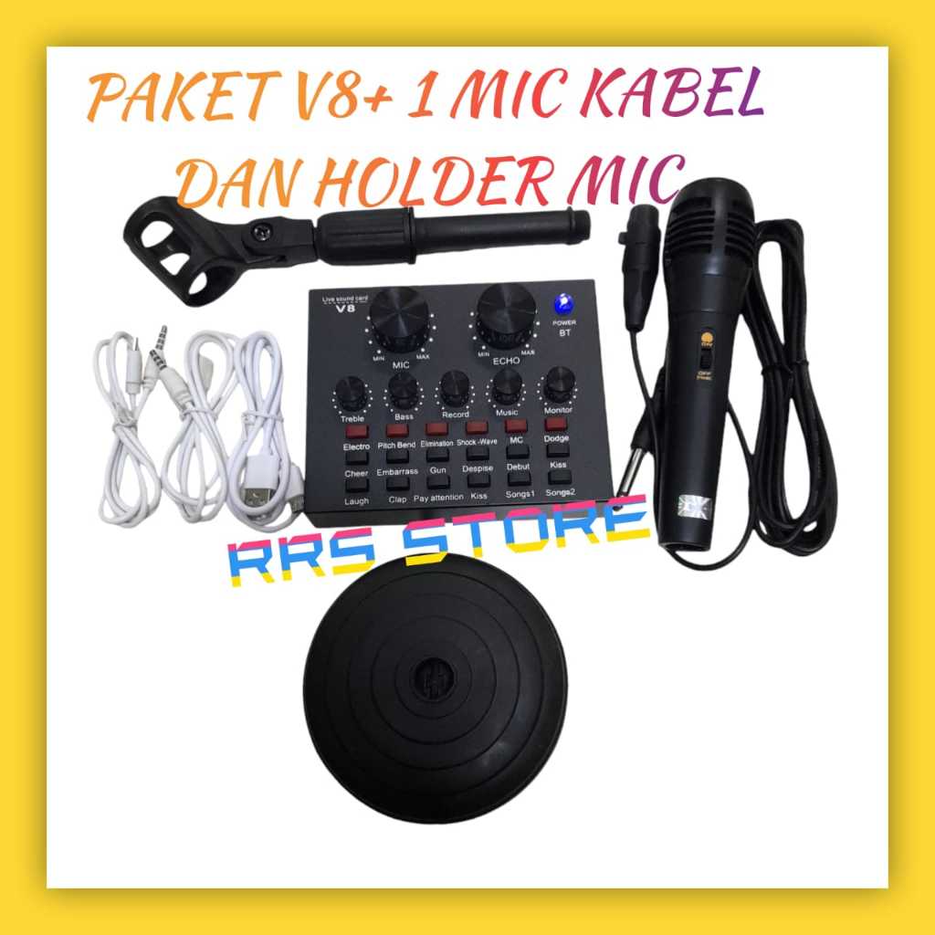 Satu pake sound card v8 satu mic kabel dan holder mic Smartfish Sound Card V8 Mixer Audio SoundCard 