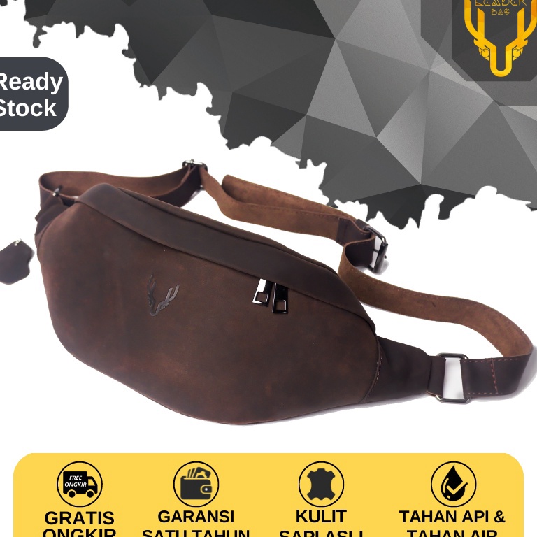 Langsung Beliii Tas Selempang Pria Kulit Sapi Asli Merk Leaderbag Waterproof Terbaru Waistbag Tas Pi