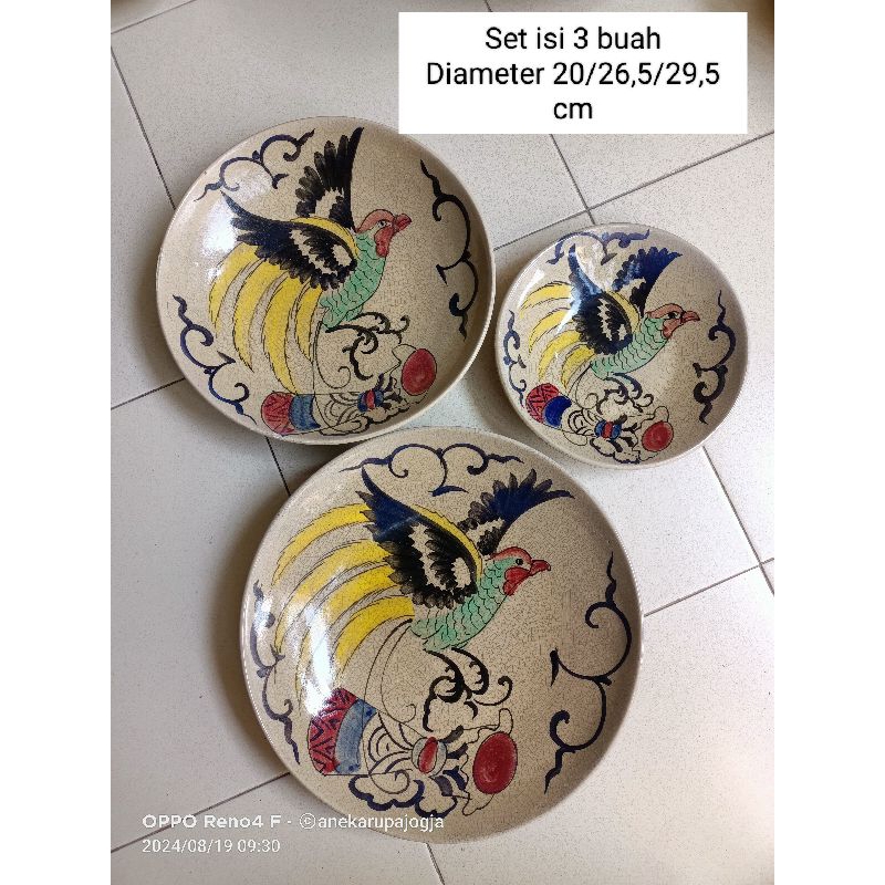 3 buah piring keramik lukis motif retak 1000 papua burung cendrawasih di buat seperti antik kuno unt