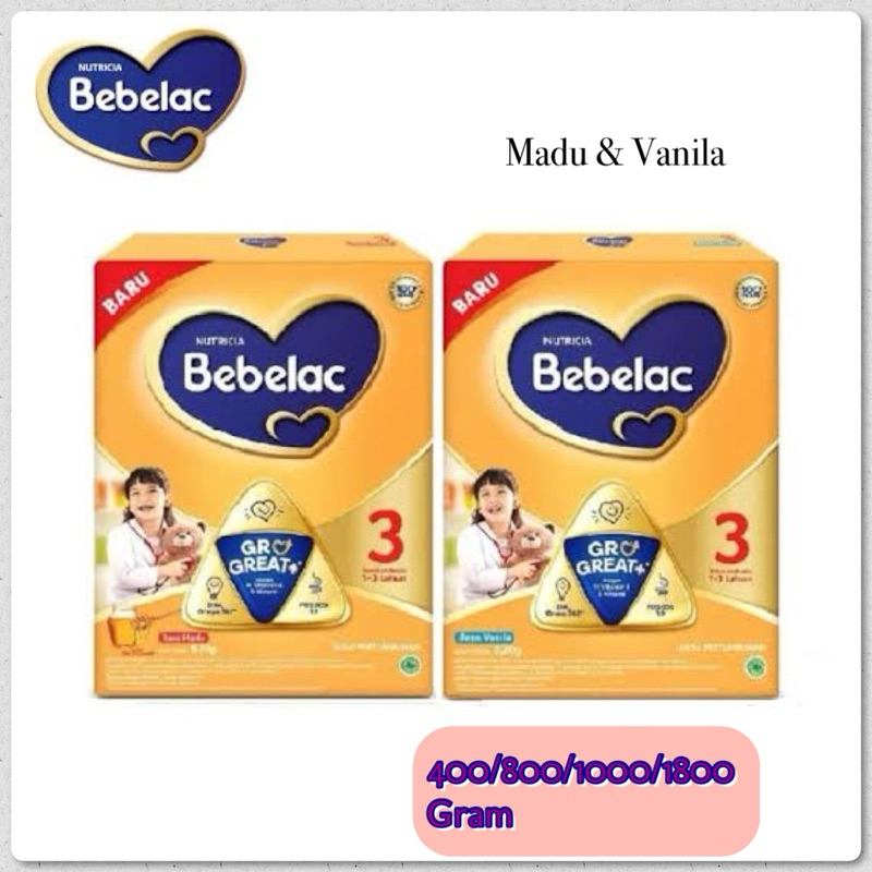 BEBELAC 3 Susu Pertumbuhan Anak 1-3 Tahun, Varian rasa MADU & Vanila.