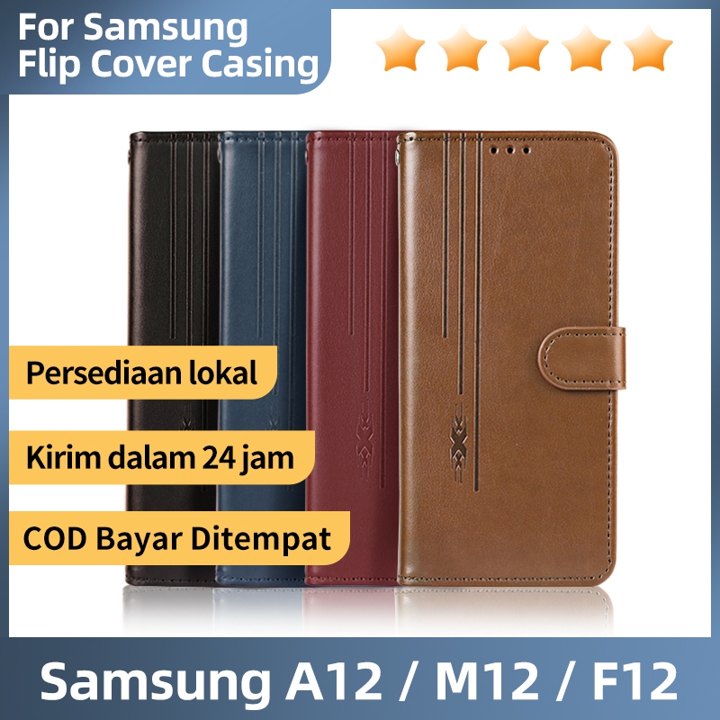 big promo casing samsung a12 /m12 /f12 4g flip cover wallet dompet kulit premium case buka tutup