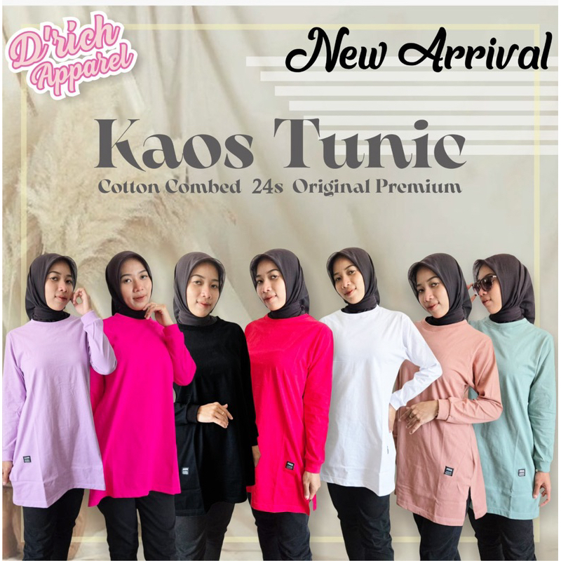 Tunic lengan panjang polos jumbo,kaos tunic wanita lengan panjang,kaos atasan tunic polos belah samp