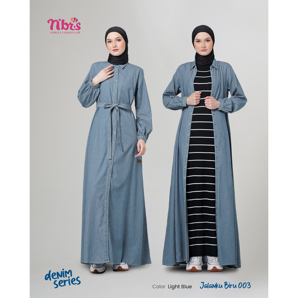 Nibras Gamis JALANKU BIRU 003 Baju Gamis Jeans Polos