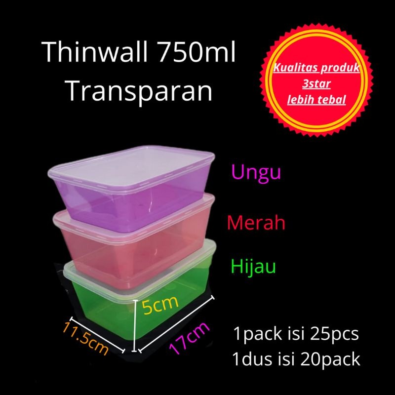 Thinwall 750ml warna transparan (satuan) kotak makan plastik