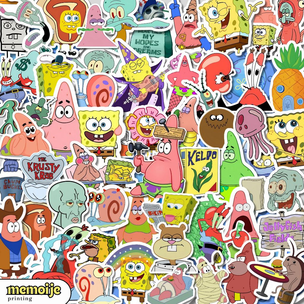 

(60+ PCS) Stiker Spongebob Squarepants Vinyl Waterproof – Sticker Lucu untuk Laptop, Helm, HP, Motor