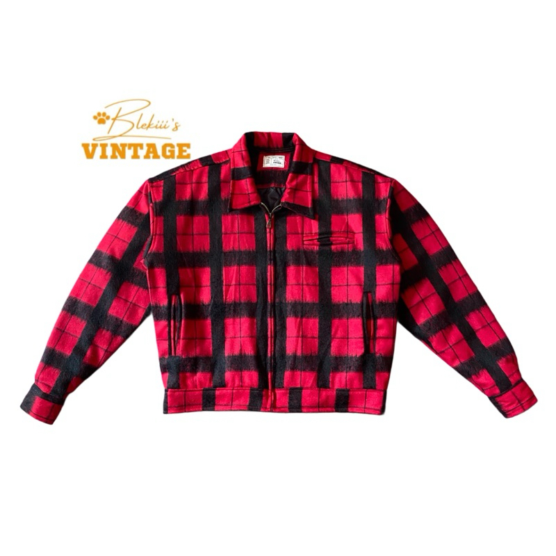 Blekiii's - Plaid Work Jacket Boxy Woll V Red