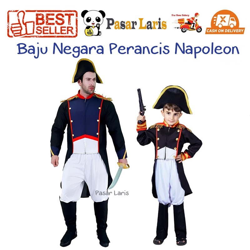 Kostum Napoleon Baju Negara Perancis Set Atasan Celana Topi Cover Sepatu Anak