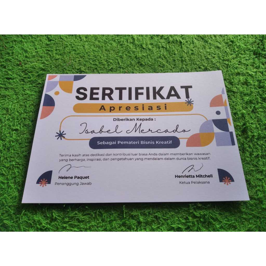 

cetak serifikat / piagam a4 ter murah bahan concorde tebal 230 gsm