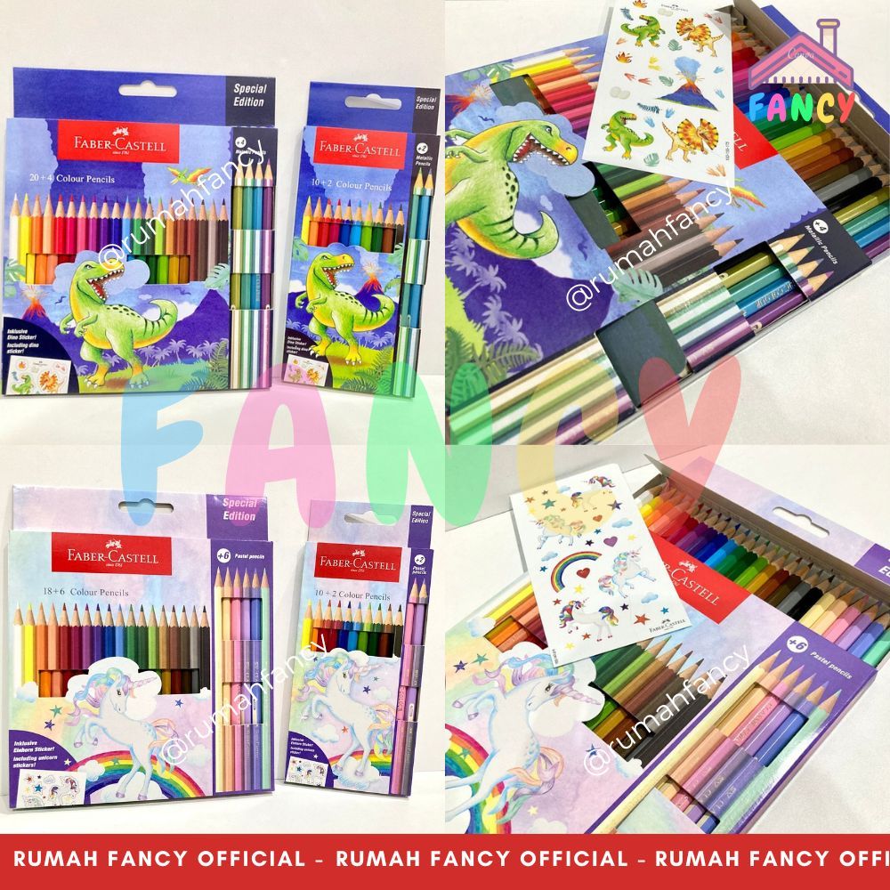 

Pensil Warna FABER CASTELL 12 Warna / 24 Warna Colour Pencil Dino / Unicorn Cartoon Special Edition