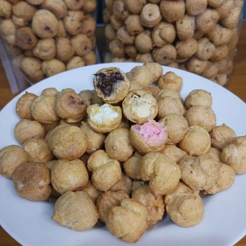 

1 Kg Kue Sus Kering Isi Krim Vanila Soes Vanila Snack Camilan Cemilan Bisa COD