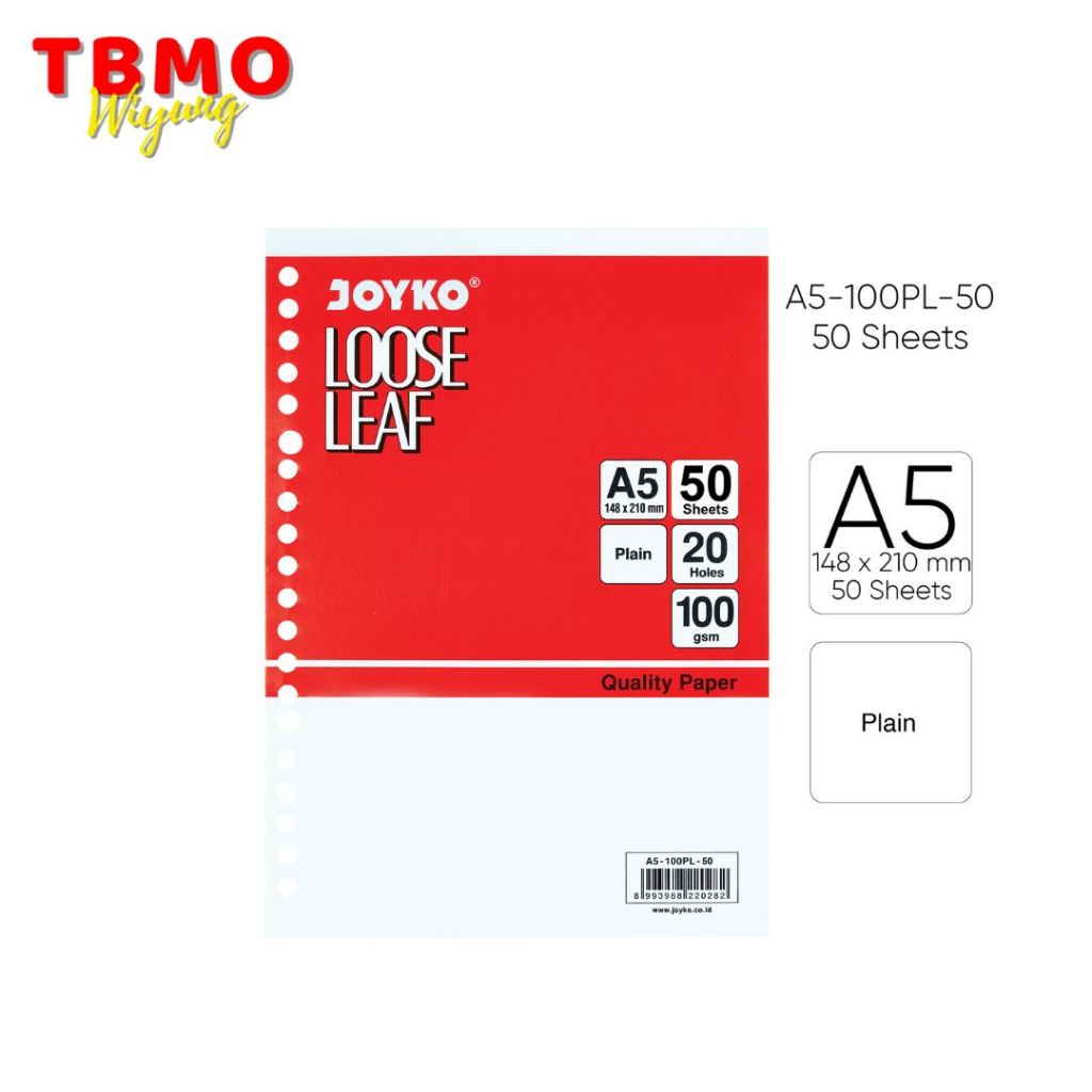 

Tbmo Loose Leaf A5-50 Joyko Garis / Isi Binder
