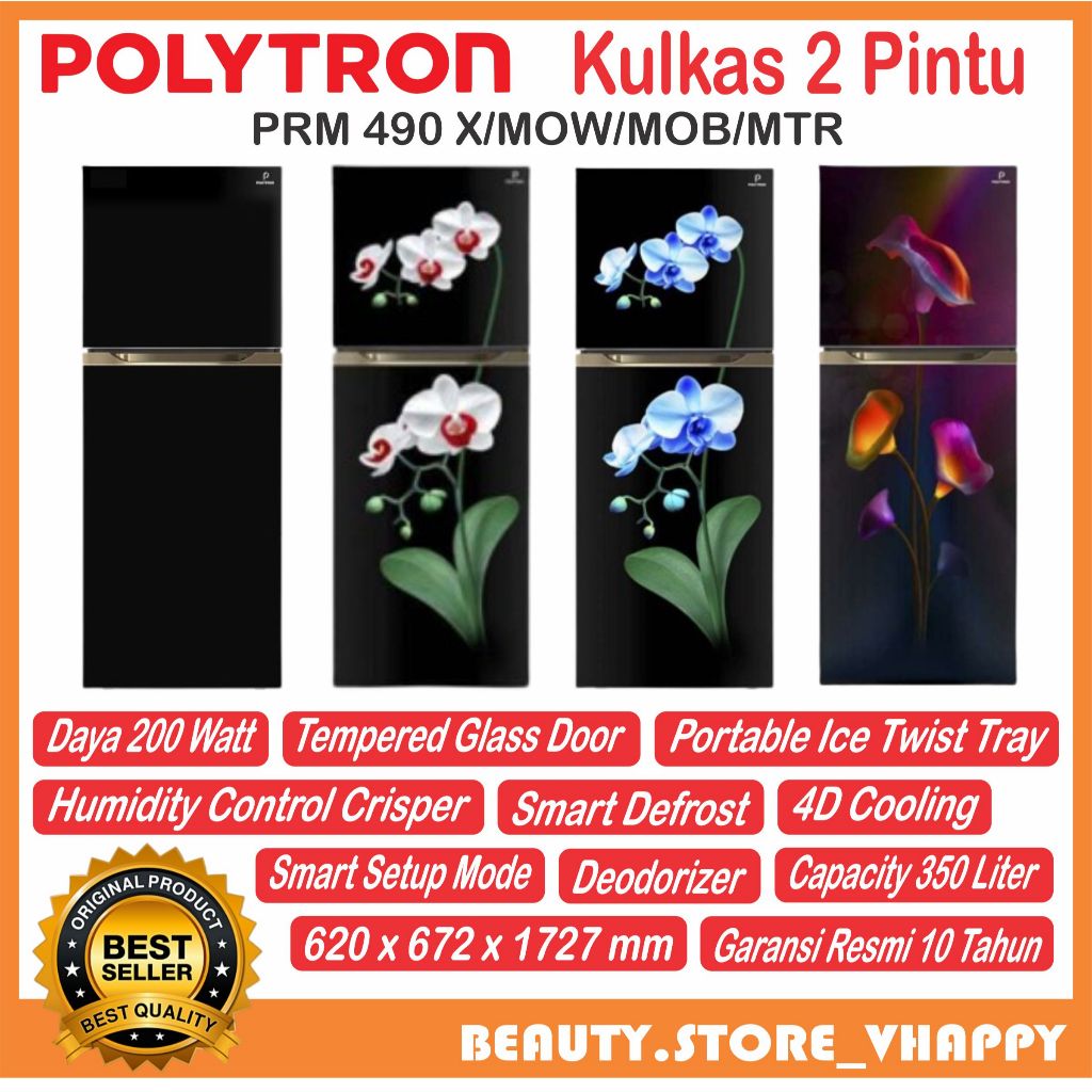 Kulkas Polytron 2 Pintu Belleza Varia Big Liter 350 liter PRM 490 X / MOB / MOW / MTR