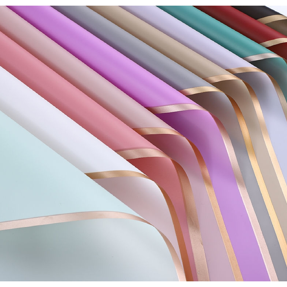 

10 LEMBAR - 58 x 58 cm Cellophane GOLD LINE List Emas Kertas Bunga Floral Wrapping Flower Wrap OPP Pembungkus Bungkus Bouquet Bucket Buket Plastik OP Lis Frame Garis Pinggir Tepi Paper Gift Kado Waterproof Cello Celo Celophane Cellophan Cellopane Celophan