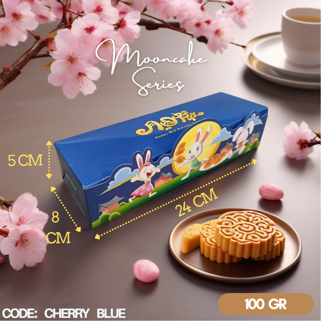 

Box Kotak Mooncake ukuran 75 / 100gr Cherry Blue / Hampers Dus Packaging Kue Bulan